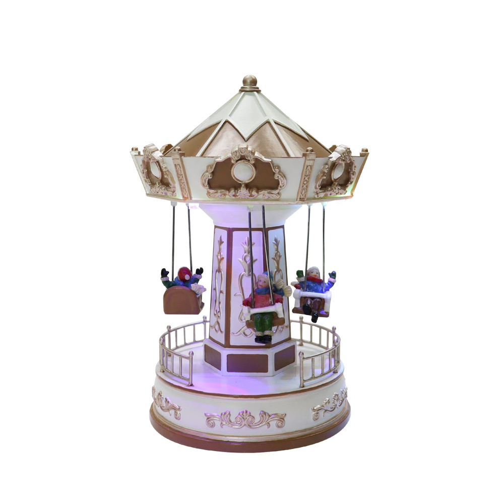 Holiday Time Light-up Flying Chair Carousel Ride, Play 8 Carols - 7" NEW